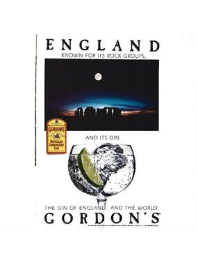 Print Ad England Rock Groups Gordons Gin Vintage Stonehenge Night Sky Glass Ice